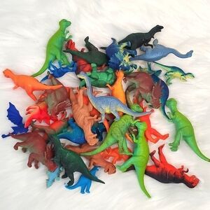 Vintage 90s Rubber Plastic Mini Dinosaur Dino Toy Cake Topper Bundle of 32 T-Rex